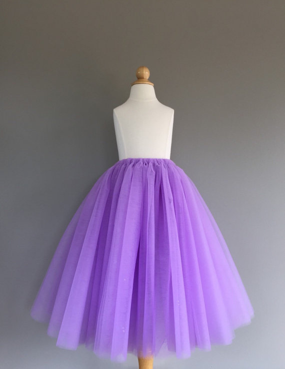 زفاف - Flower girl tutu, lilac tutu, lavender tutu, long tulle skirt ANY COLOR