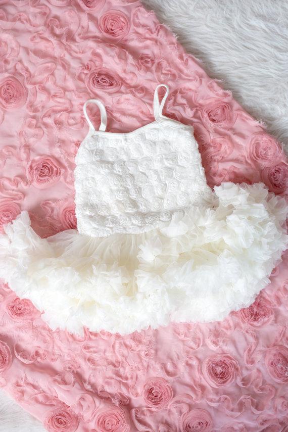 Mariage - Ivory Tutu Dress Romper -Ivory Tutu Baby Dress - ivory Rustic Flower Girl - Lace Romper -Shabby Chic Baby Dress - Baby Girl's Dress