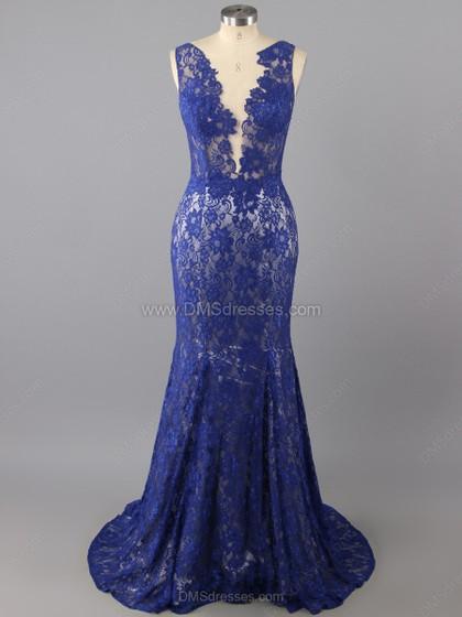 Mariage - Trumpet/Mermaid Tulle Lace Scoop Neck Appliques Lace Floor-length Formal Dresses in Australia