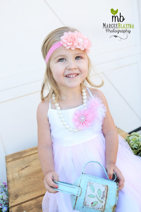 Wedding - Pink headband, Baby headbands, Flower headband, Pearl headband, Prom headband, Easter Headband ,baby girl headband.