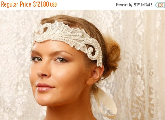 Hochzeit - Bridal headband, pearl headband, wedding headband, The great Gatsby hair jewelry- bridesmaid headband, Ivory headband