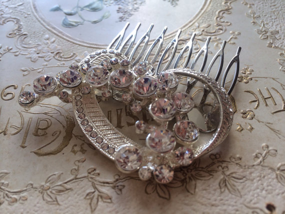 زفاف - Heather rhinestones crystals wedding bridal hair comb