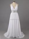 زفاف - A-line Chiffon V-neck Rhinestone Floor-length Formal Dresses