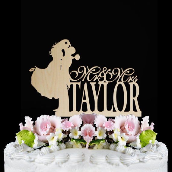Hochzeit - Rustic Wedding Cake Topper, bride and groom silhouette cake topper, mr and mrs Wedding cake topper, Wooden Monogram Cake Toppers
