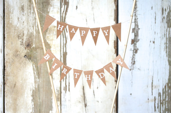 Свадьба - HAPPY BIRTHDAY Hand Stamped Cake Topper Garland, mini paper bunting - custom colors available