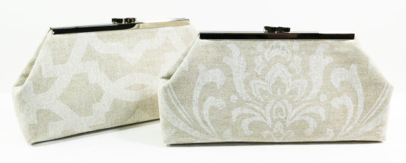 Hochzeit - Bridesmaid Clutches Wedding Party Gifts Clasp Clutches - You Choose Fabrics Beige, Tan, Brown Set of 5