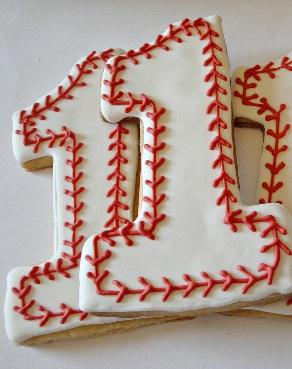 Свадьба - Baseball Cookies Large Number One Birthday Cookies Decorated Sugar Cookies Party Favors