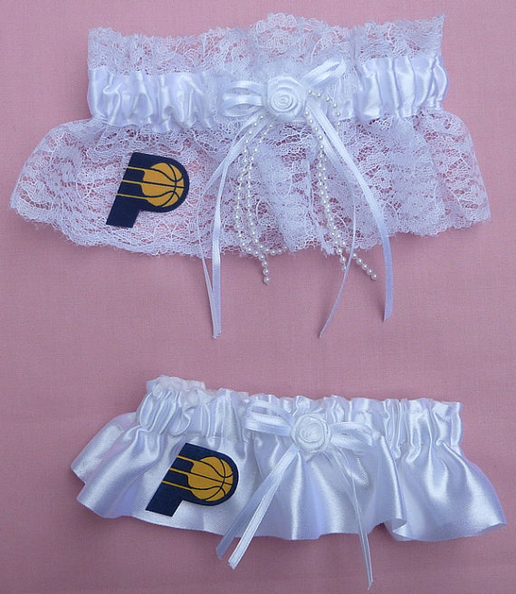 Свадьба - Wedding Garter Set - Indiana Pacers Basketball Themed - Lace and Satin Bridal Garters