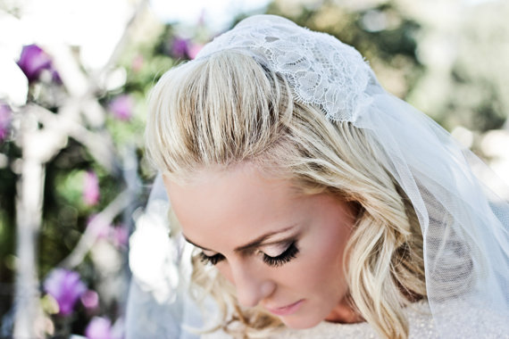 Hochzeit - Chantilly Lace Juliet Bridal Cap Wedding Veil, Ivory, Champagne, Fingertip, Cathedral, Waltz, Chapel, Style: Lillian #1210