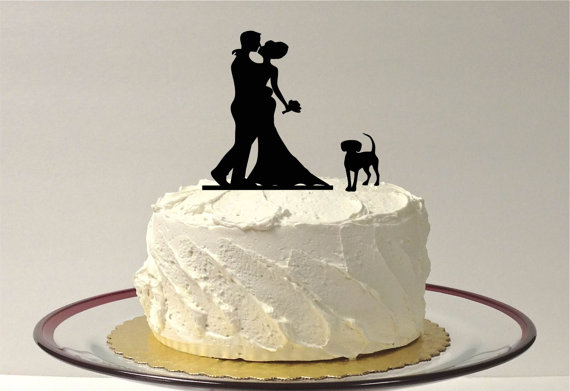 Wedding - Wedding Cake Topper Silhouette WITH PET DOG Wedding Cake Topper Bride + Groom + Dog Pet Family of 3 CakeTopper