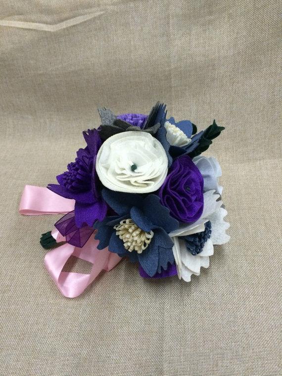 Mariage - Handmade Felt flower Bouquet - Purple Nonwoven fabric flower