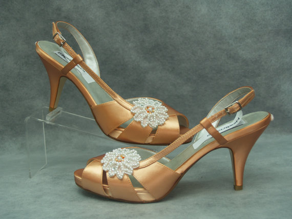 Hochzeit - Peach Wedding Shoes - Peach Orange Bridal Shoes - Bridal Peach shoes mid heel