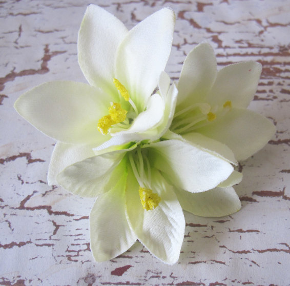 Mariage - White - Yellow three Star flowers hair clip