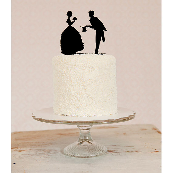 Hochzeit - Silhouette Wedding Cake Topper - Vintage Inspired