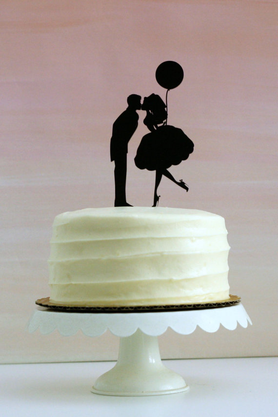Mariage - Bride and Groom with Balloon Silhouette Wedding Cake Topper