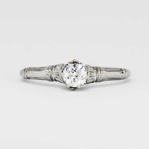 Hochzeit - Pretty Ornate .20ct Edwardian Old European Cut Diamond Solitaire Engagement Ring 18k