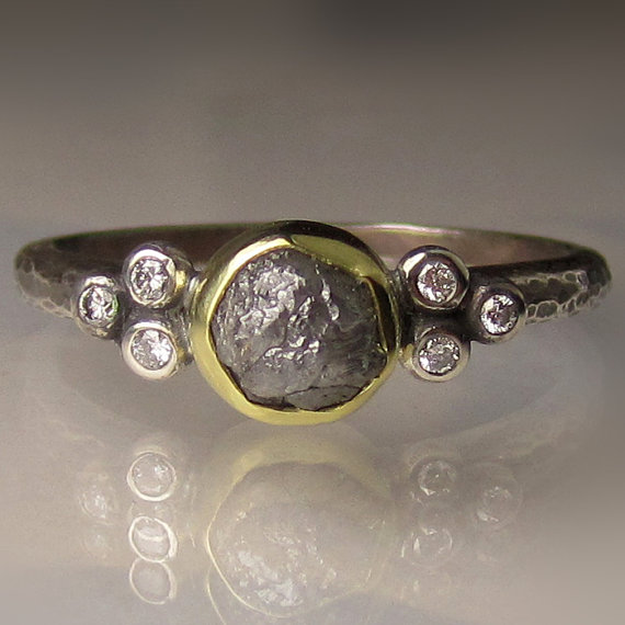 زفاف - Raw Diamond Ring - Recycled Sterling Silver - Rough Uncut Conflict Free Diamond - sz 6.75