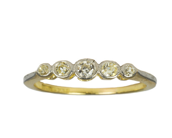 زفاف - Antique Edwardian English Five Stone Diamond Engagement Ring in 18ct Gold & Platinum, c1910