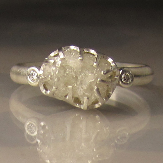 Wedding - White Raw Diamond Engagement Ring - Recycled Sterling - Rough Diamond Ring - 2.10CTS