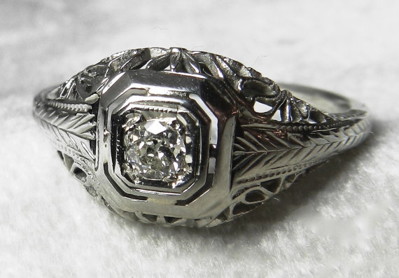 Wedding - Antique Old European Cut Diamond Engagement Ring 18K White Gold Art Deco Orange Blossom Diamond Ring 1920s White Gold 18K