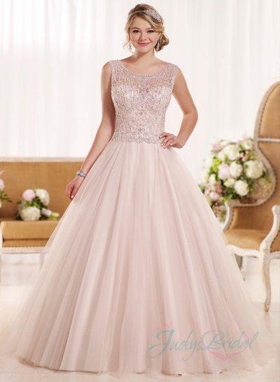 Hochzeit - Illusion scoop neck beading embroidery princess ballgown wedding dress