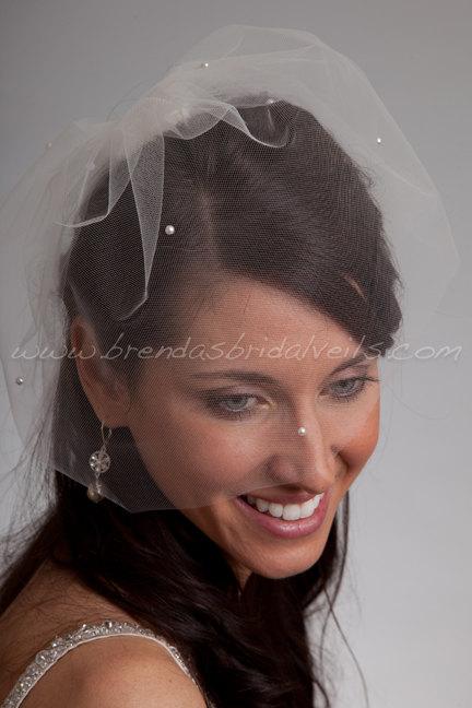 زفاف - Bridal Birdcage Veil Tulle 11 Inch Blusher with Pearls, Wedding Veil, White, Diamond White, Ivory, Champagne, Black, More Colors