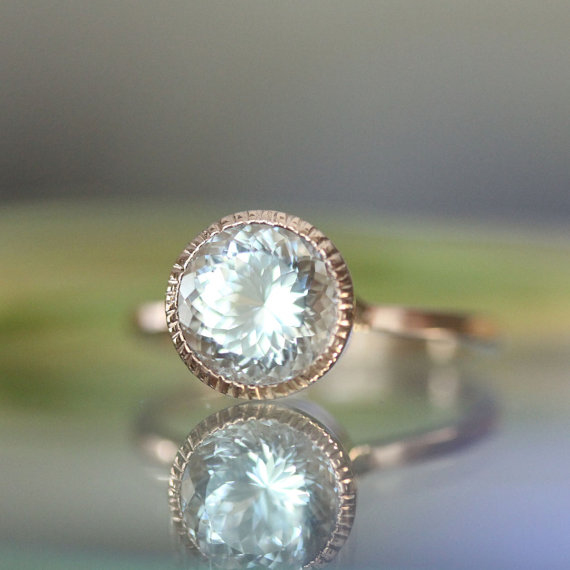 Mariage - Aquamarine 14K Gold Engagement Ring, Gemstone Ring, Stacking RIng, Protuguese Cut  - Made To Order