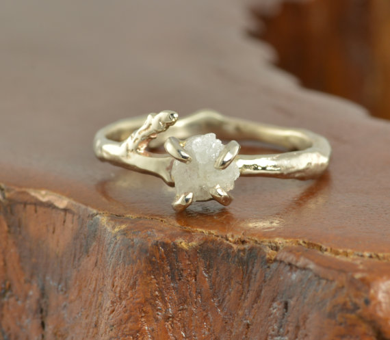 Hochzeit - 14k White Gold Rough Diamond Engagement Ring