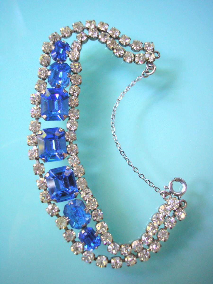 Свадьба - Vintage Light Sapphire Rhinestone Bracelet