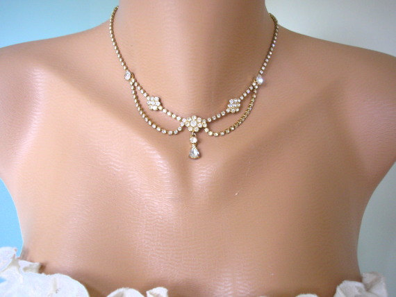 Mariage - DELICATE NECKLACE, Rhinestone, Mother of the Bride, Great Gatsby, Downton Abbey, 1950s Jewelry, Art Deco, Bridal Choker, Vintage Wedding