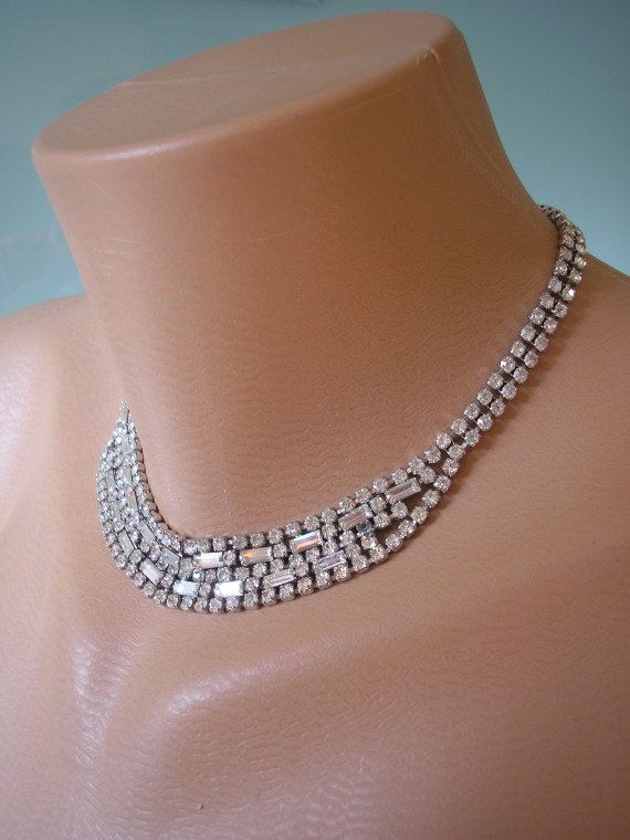 Hochzeit - CRYSTAL Bridal Necklace, Great Gatsby Jewelry, Statement Necklace, Art Deco Jewelry, Rhinestone Choker, Diamante Necklace, Wedding Jewelry