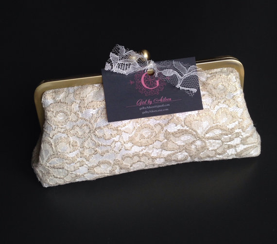 Mariage - SALE - Gold and Ivory Lace Clutch