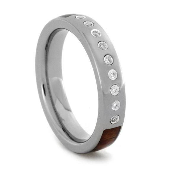 Wedding - Bezel Setting Diamond Ring with Honduran Rosewood in Titanium, Sterling Silver Bezel Diamond Band
