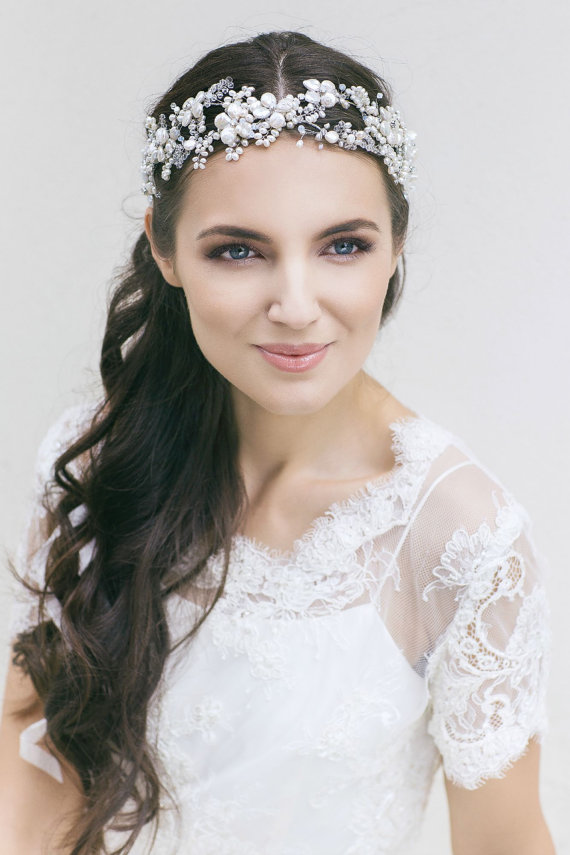 زفاف - Wedding headband, bridal pearl headpiece, bridal hair accessories, freshwater pearl headdress ,pearls and crystals Swarovski headpiece