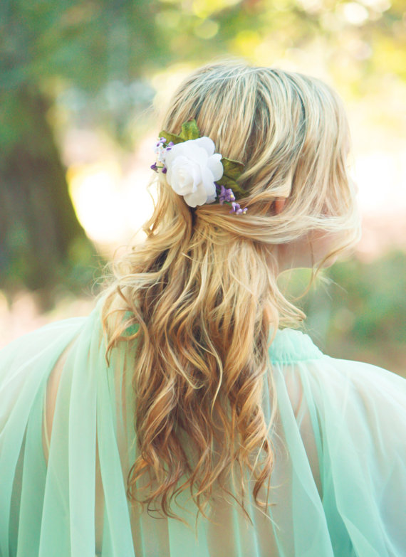 Wedding - white rose wedding flower bridal hair accessory