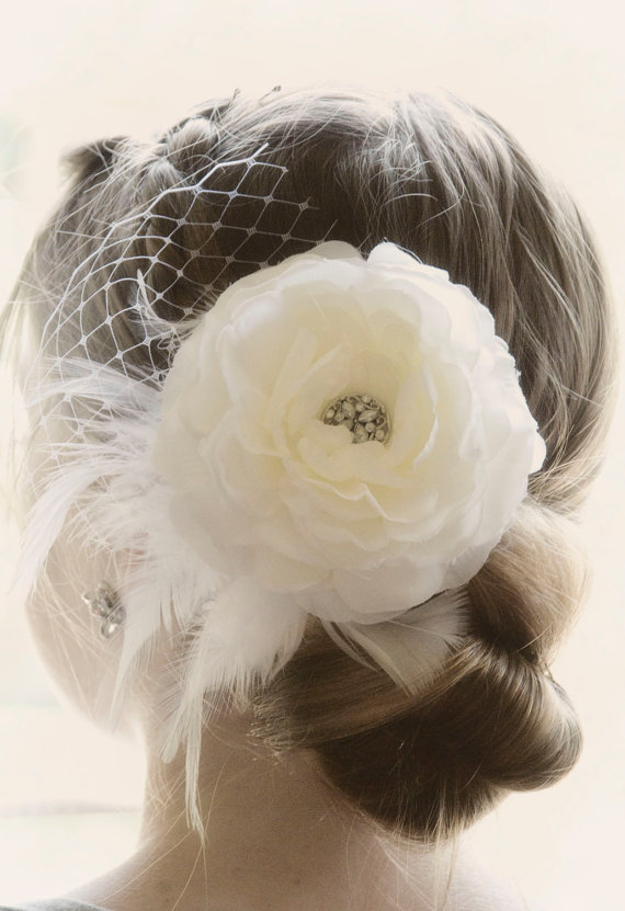 زفاف - Ivory Bridal Hair Piece, Wedding Hair Flower Fascinator, Ivory Wedding Headpiece, Ivory Wedding Fascinator Vintage Wedding Hair