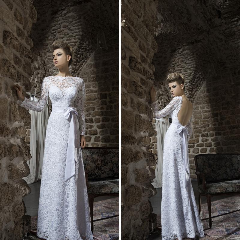 Hochzeit - Nurit Hen 2016 Fashion Trend Long Sleeve Wedding Dresses Sexy Lace Sheer Illusion Custom Make Arabic Crew Backless A-line Bridal Gown Ball Online with $127.28/Piece on Hjklp88's Store 
