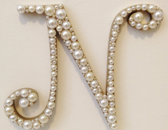 زفاف - Curly Pearl Monogram Cake Topper - Any Letter A B C D E F G H I J K L M N O P Q R S T U V W X Y Z