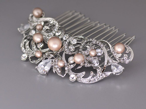 Hochzeit - Crystal Bridal Hair comb, Vintage Wedding Hair Comb, Champagne hair comb, Bridal Hair Accessory, ROCIO