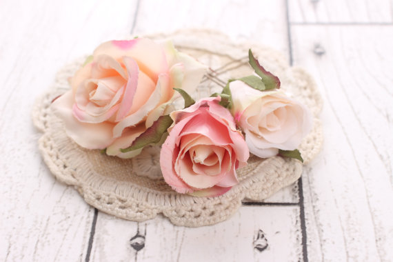 Mariage - rose hair clip, flower hairpiece, Flower hair pins, wedding hair accessories, wedding hair pin, flower hair pins, rose hair pin – Set of 3