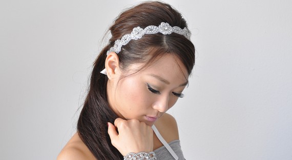 Wedding - Bridal beaded flower Czechoslovakia crystal headband.  Rhinestone oval wedding headpiece. CHELSEA