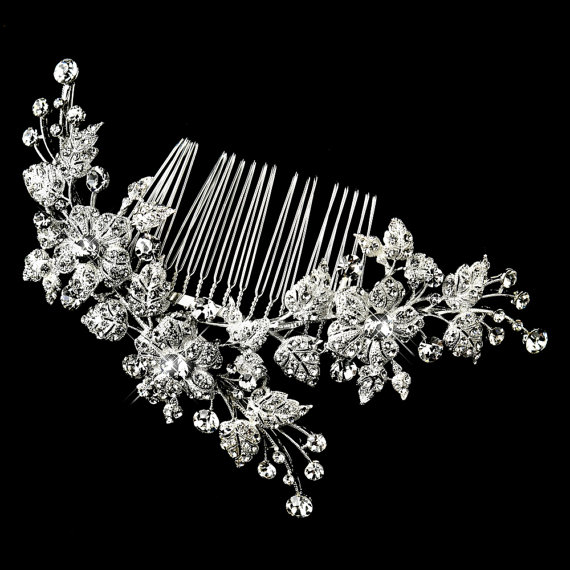 زفاف - Rhinestone hair comb, Bridal hair comb, Wedding headpiece, Rhinestone head piece, Silver headpiece, Flower hair comb, Hair accessory