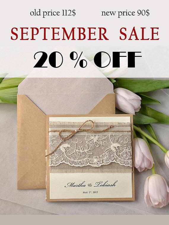 Mariage - SALE ! Rustic Wedding Invitation, Lace Wedding Invites, Pocket Fold  Invitations , Twine Wedding invitation, Rustic Wedding Invitation,