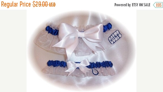 Mariage - ON SALE Handmade Wedding Garter Set with Indianapolis Colts fabric Keepsake and Toss Bridal WRW