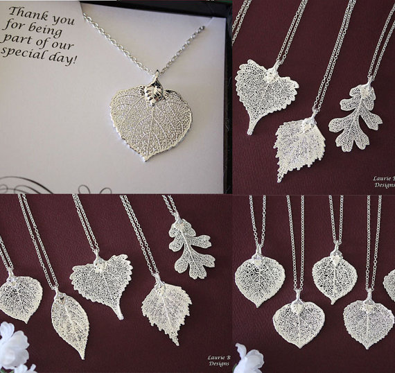 زفاف - 6 Bridesmaid Gifts, Bridesmaid Necklace,Thank You Necklace, Real Leaf Necklace, Aspen Leaf, Sterling Silver Necklace, Leaf Silver Necklace