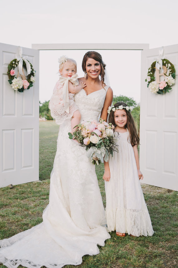 Hochzeit - Girls Lace Maxi Dress, Lace Flower Girl Dress, Ivory Lace Dress, White Lace Dress, Rustic Wedding, Baptism Dress, Boho Dress