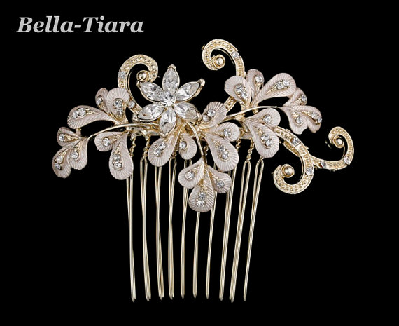 Mariage - gold champagne bridal hair comb, wedding crystal hair comb,  champagne wedding ivory comb, gold wedding hair accessory, bridal comb
