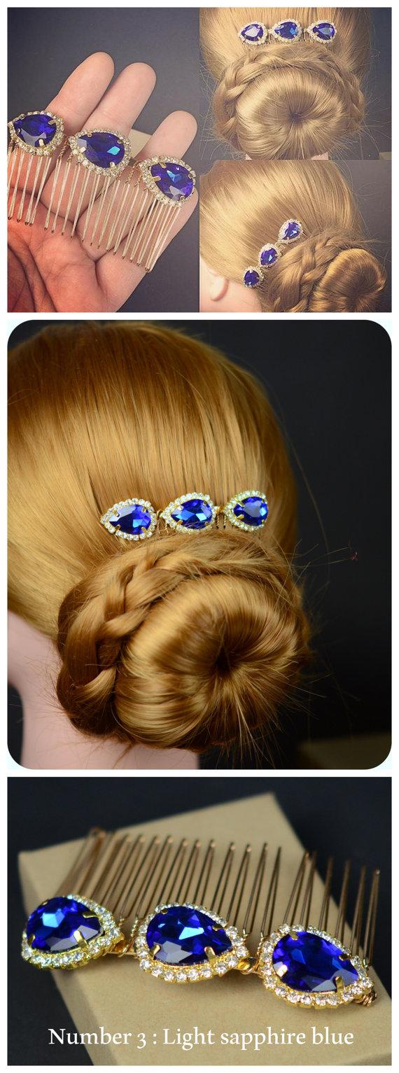 Wedding - Navy Sapphire blue crystal,Vintage Style Bridal Hair Comb,Wedding Hair Comb,Wedding Bridal Hair Accessories, Art Deco Headpiece ,Victorian