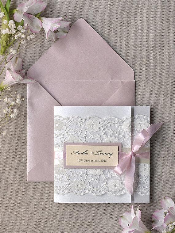 Wedding - Custom listing (100) Pink Lace Wedding Invitation, Ivory Wedding Invitation, Pocket Fold Wedding Invitations , Vintage Wedding invitation