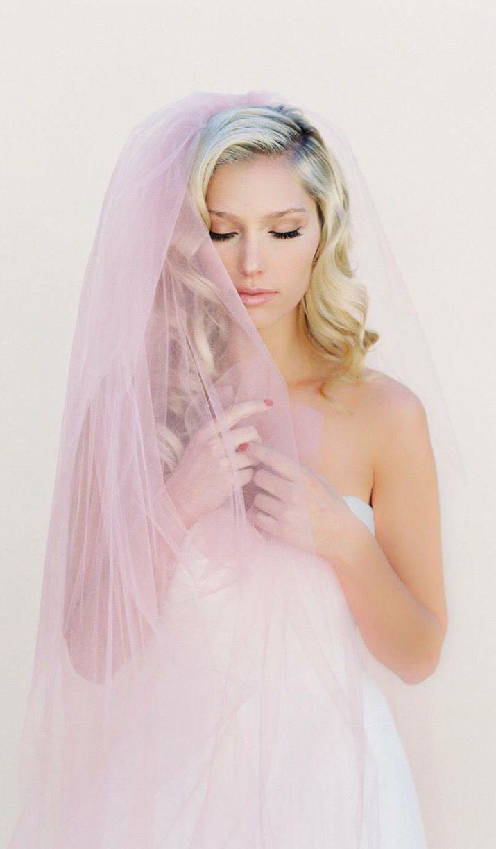 Hochzeit - Wedding Veil, Bridal Veil, Cathedral Veil, Fingertip Length Veil, Tulle Veil, Pink Veil, Blush Veil, Chapel Length, Ivory Veil, # 0802